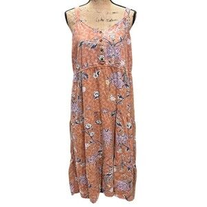 Sonoma Dress Womens 2XL Orange Floral Sundress Sleeveless Button Tiered Babydoll